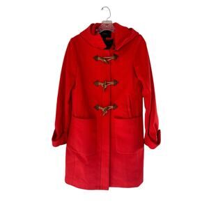 J.Crew Red Fall Winer Outdoor Convertible Wool Toggle Coat Hooded Coat Size 4‎